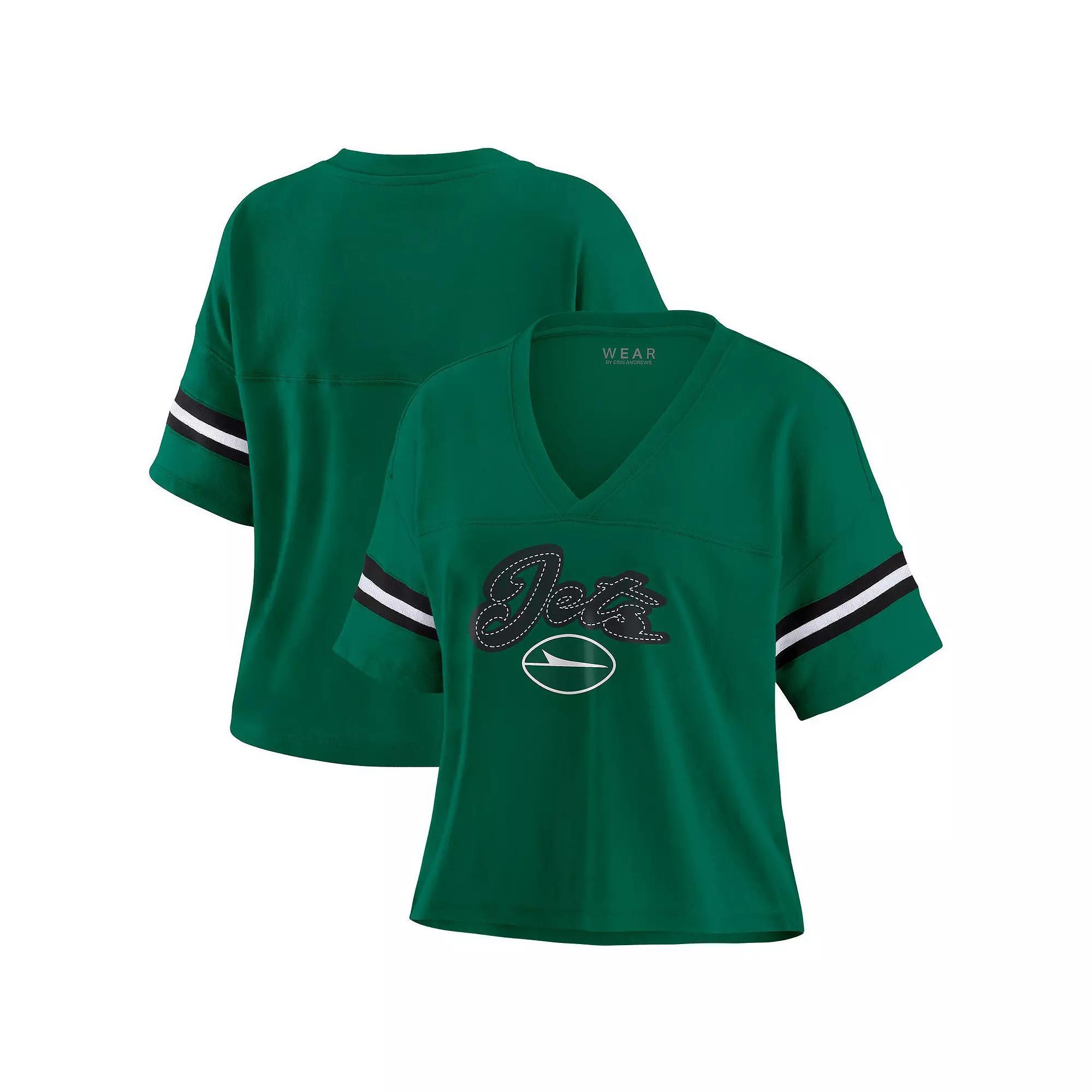 Women's WEAR by Erin Andrews Kelly Green Boston Celtics Plus Size Color Block Boxy V-Neck T-Shirt, Size: 3XL Product Image