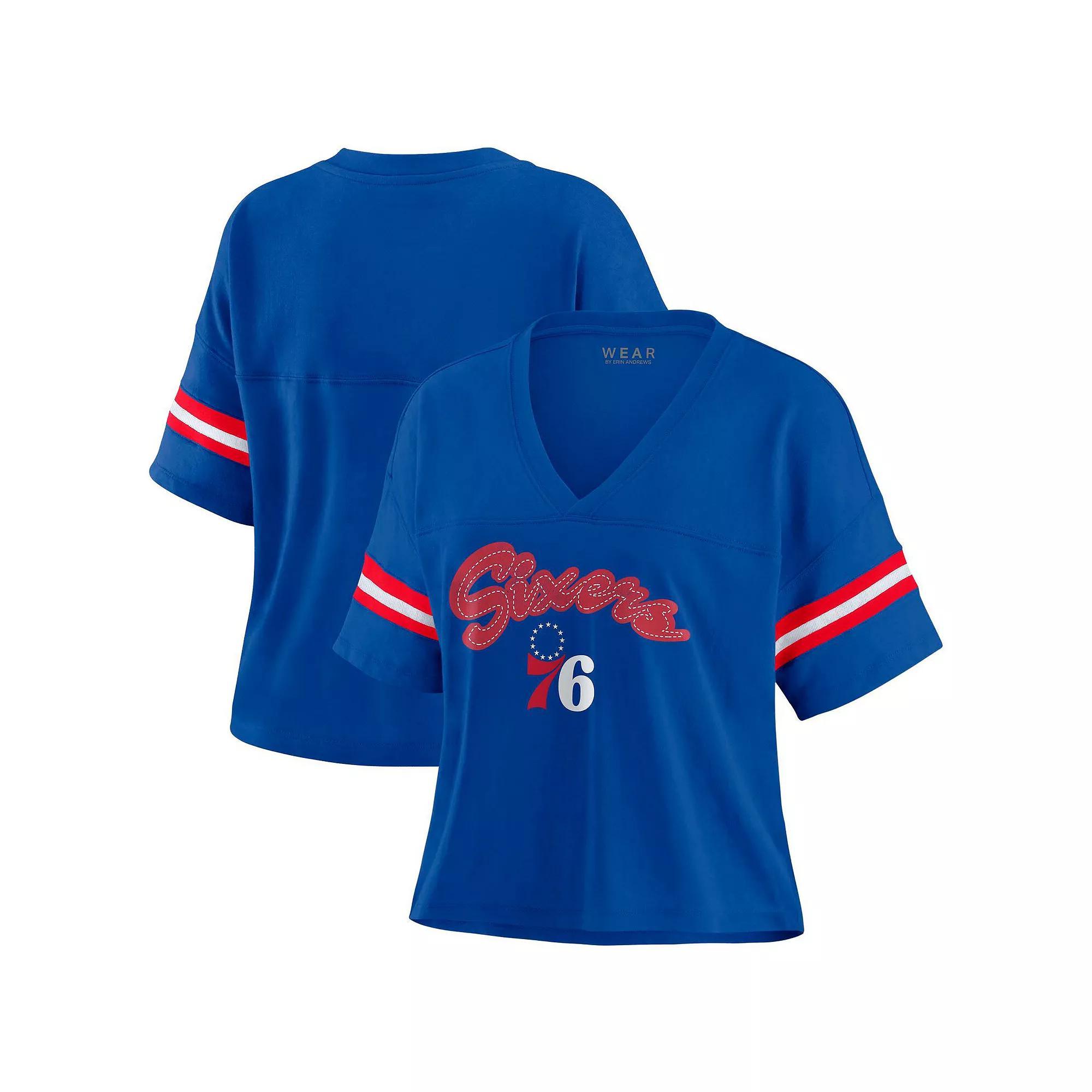 Women's WEAR by Erin Andrews Navy Memphis Grizzlies Color Block Boxy V-Neck T-Shirt, Size: Medium, Grz Blue Product Image