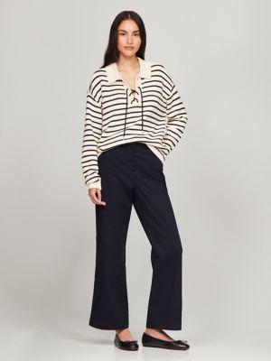 Stripe Lace-Up Polo Sweater Product Image
