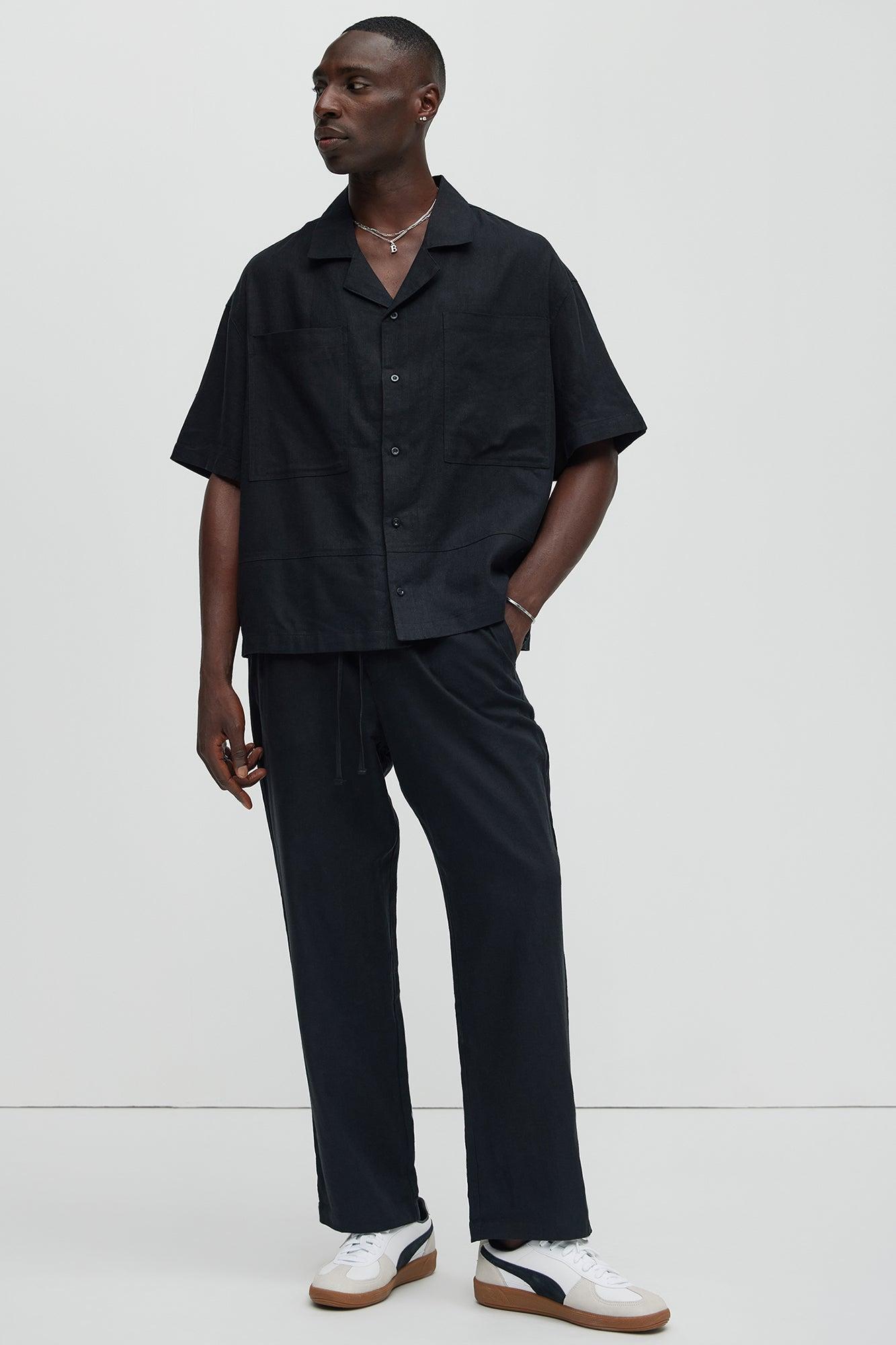 Bahamas Linen Cuban Boxy Shirt - Black Product Image
