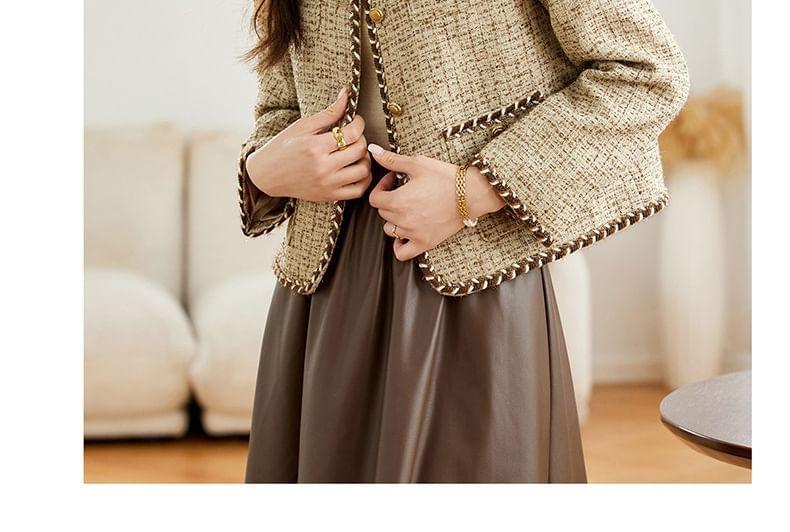 Crew Neck Button-Up Tweed Jacket Product Image