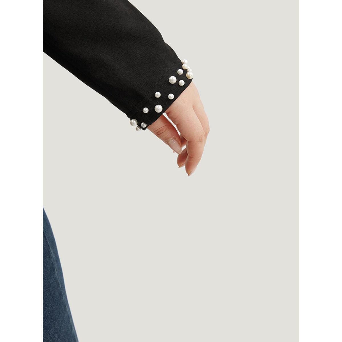 Plus Size Pearl Beaded Zipper Plicated Detail Coat Women Black Work From Home Plain Ladies Work Winter Coats BloomChic 10/M Product Image
