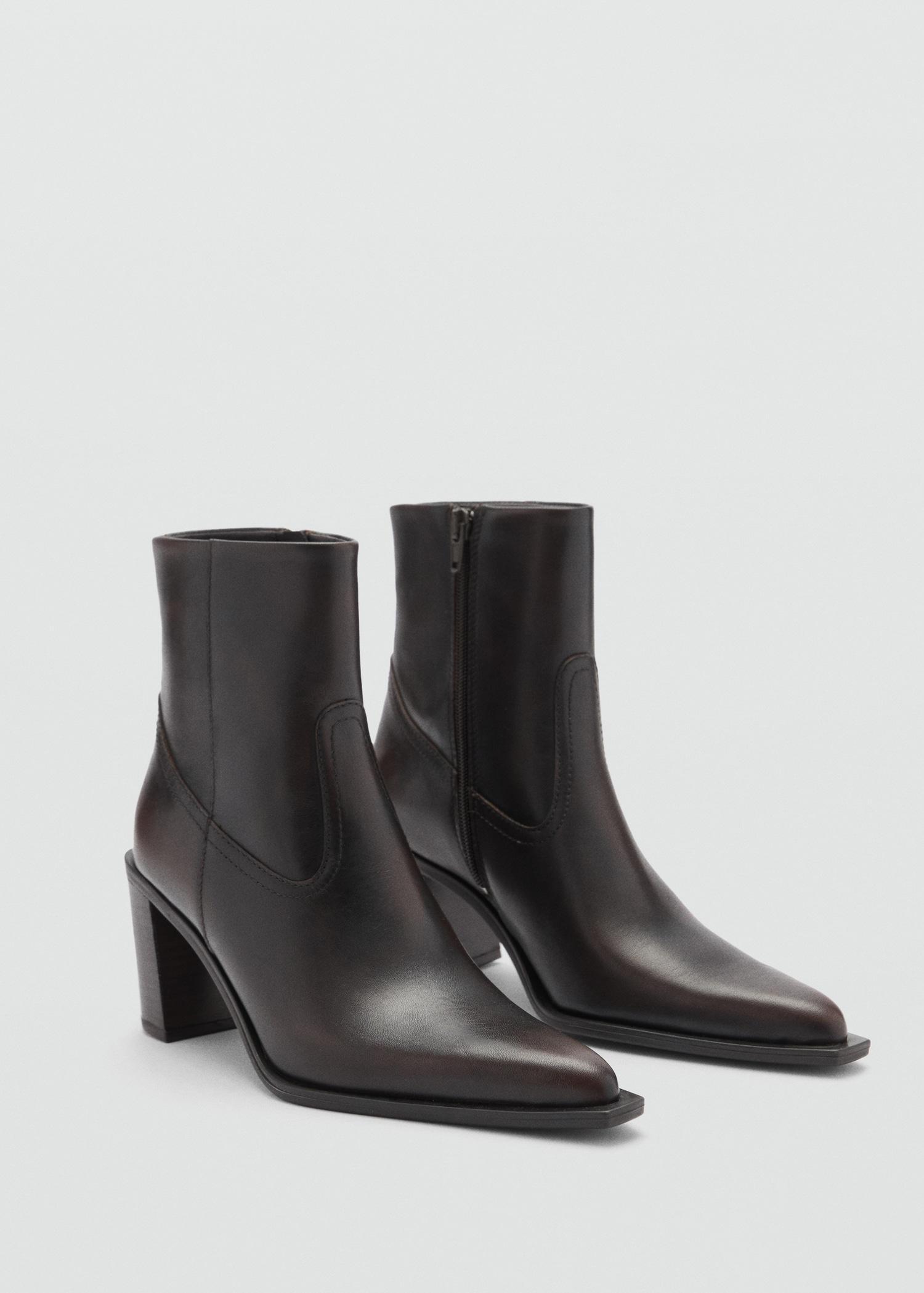 Leather ankle boots with block heel - Women | MANGO USA Product Image