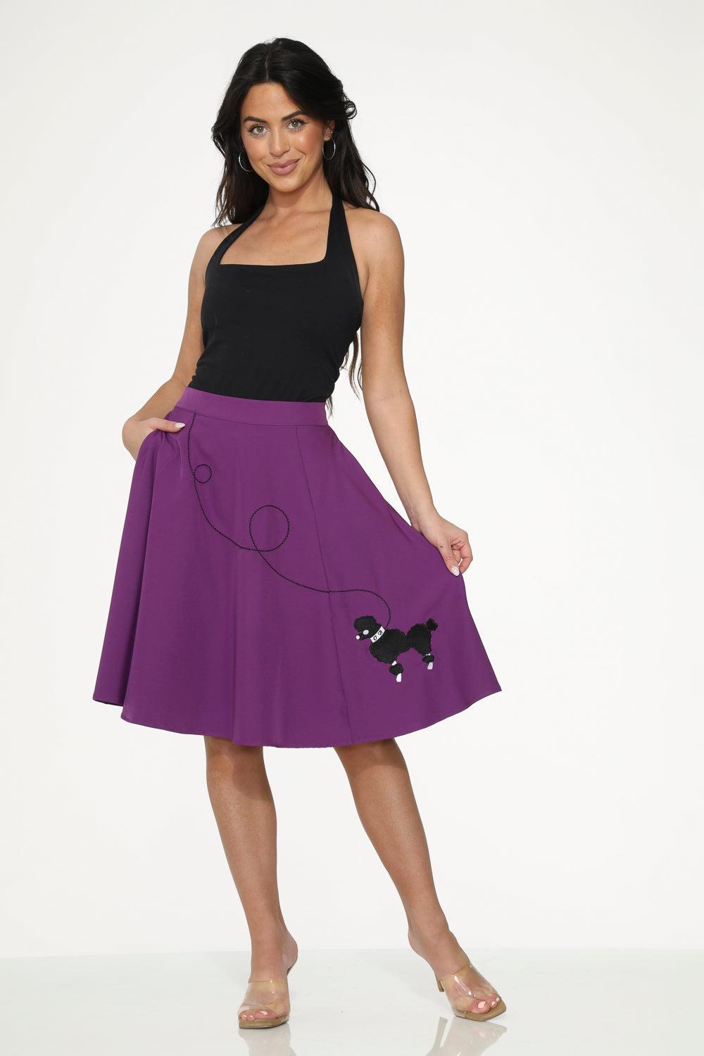 Purple Black Embroidered Poodle Swing Skirt Product Image