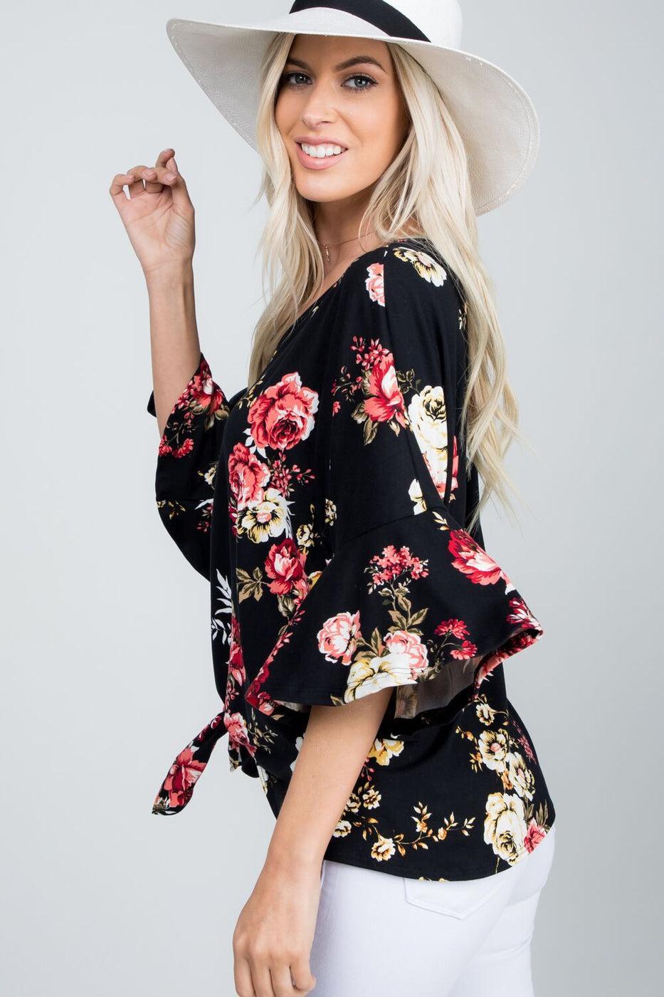 Floral print button down tied front Product Image