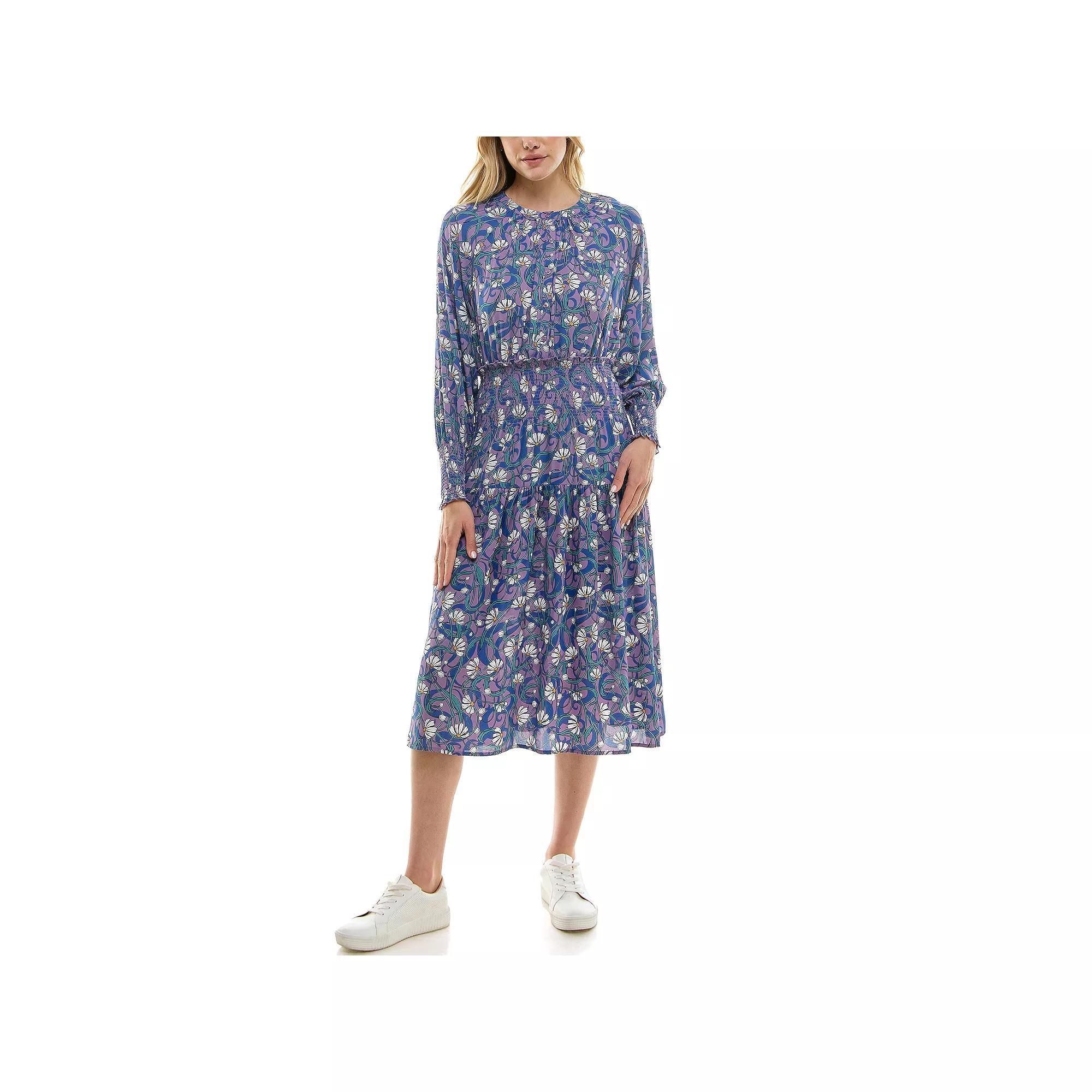 Women's Nicole Miller Lora Long Sleeve Printed Dress, Size: XL, Purple Daisy Product Image