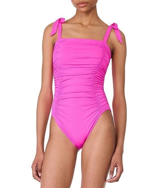 kate spade new york Side Shirred Over the Shoulder Bow Tie One Piece Swimsuit Product Image