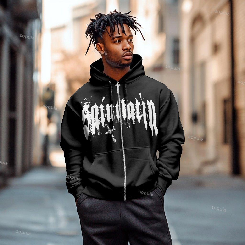 Y2k Trendy Cross Graphic Zip-Up Hoodie Product Image