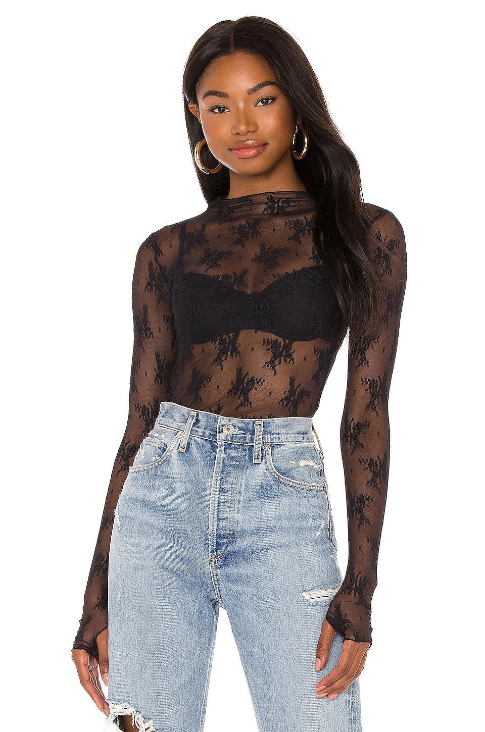 Free People Lady Lux Jacquard Sheer Mock Neck Long Sleeve Layering Top Product Image