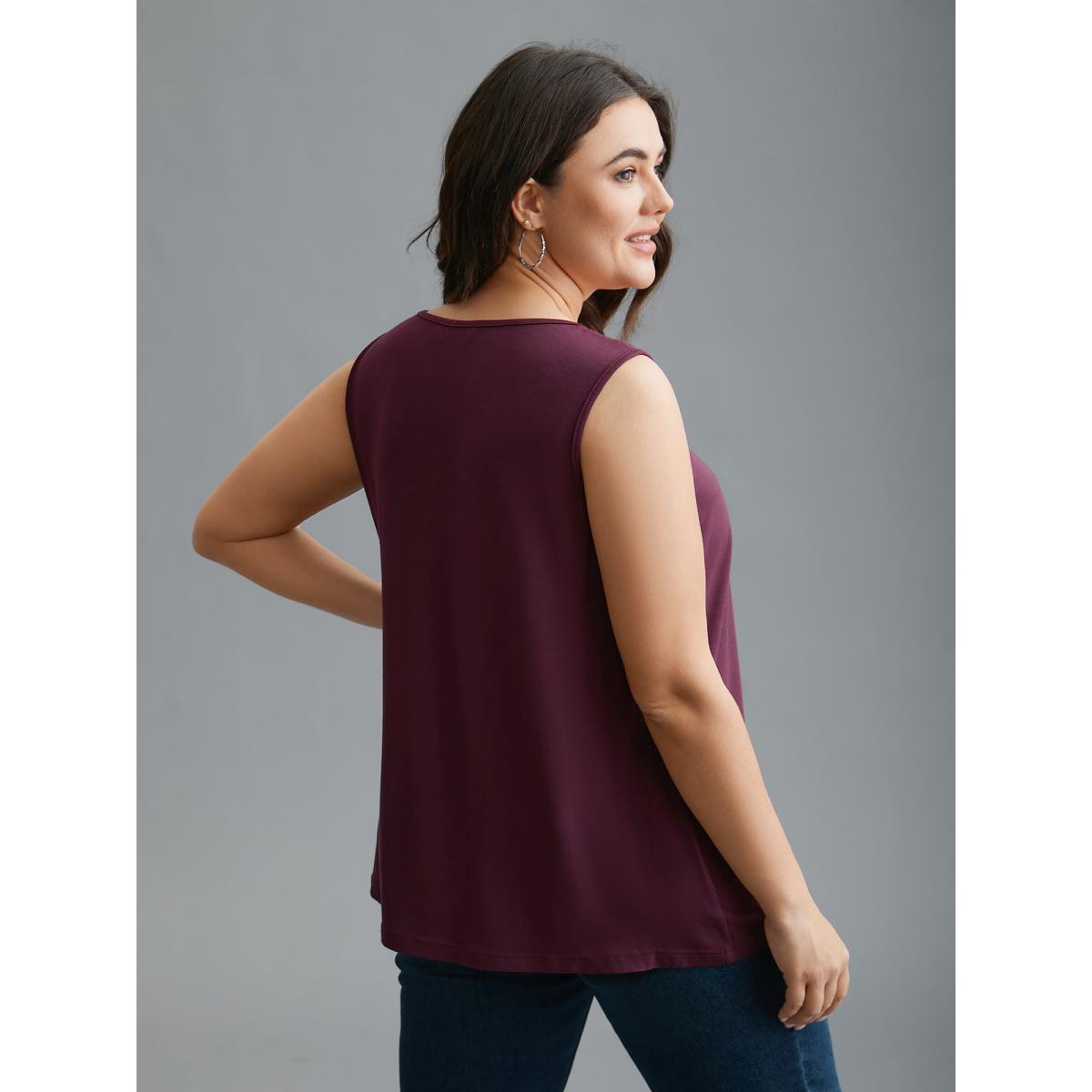 Plus Size Supersoft Essentials V-Neck Tank Top Women Deeppurplered Casual Pleated V-neck Everyday Tank Tops Camis BloomChic 26/4X Product Image