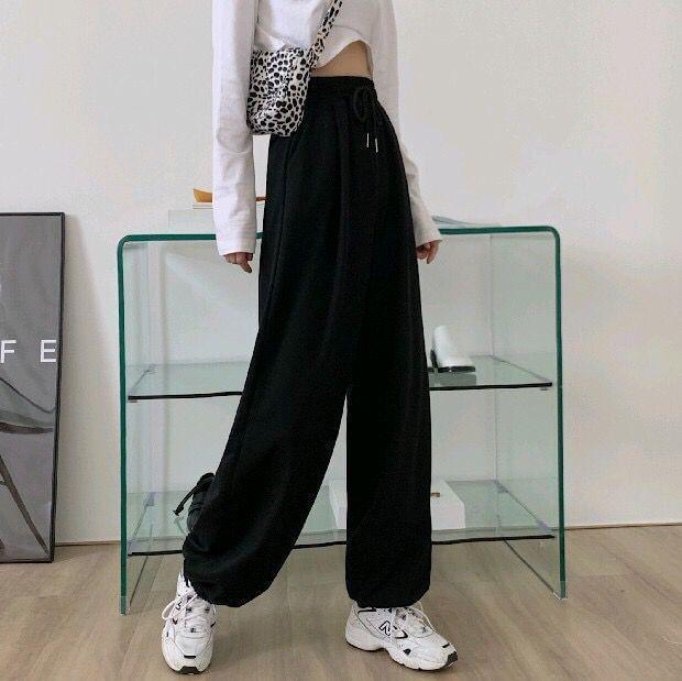 Drawstring Waist Plain Harem Sweatpants Product Image