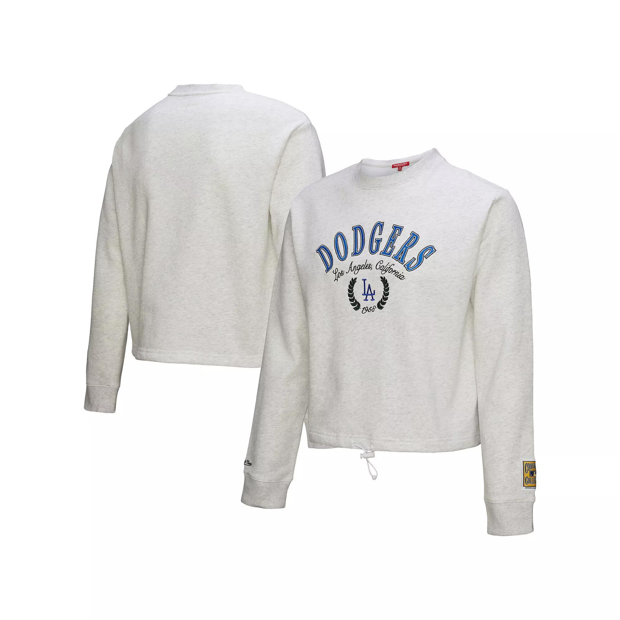 Women's Mitchell & Ness Heather Gray Los Angeles Dodgers Cropped Toggle Pullover Sweatshirt, Size: XL, Grey Product Image