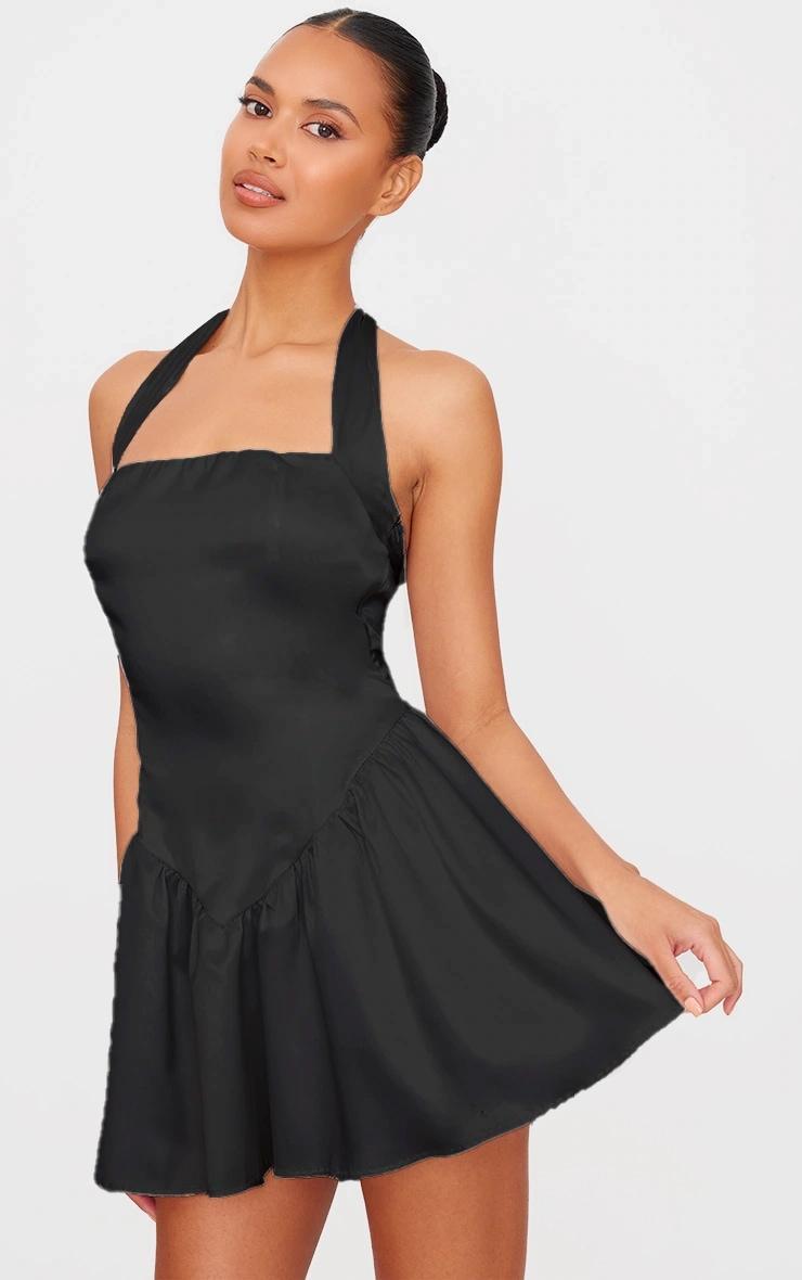  Black Premium Satin Corset Detail Shift Dress Product Image