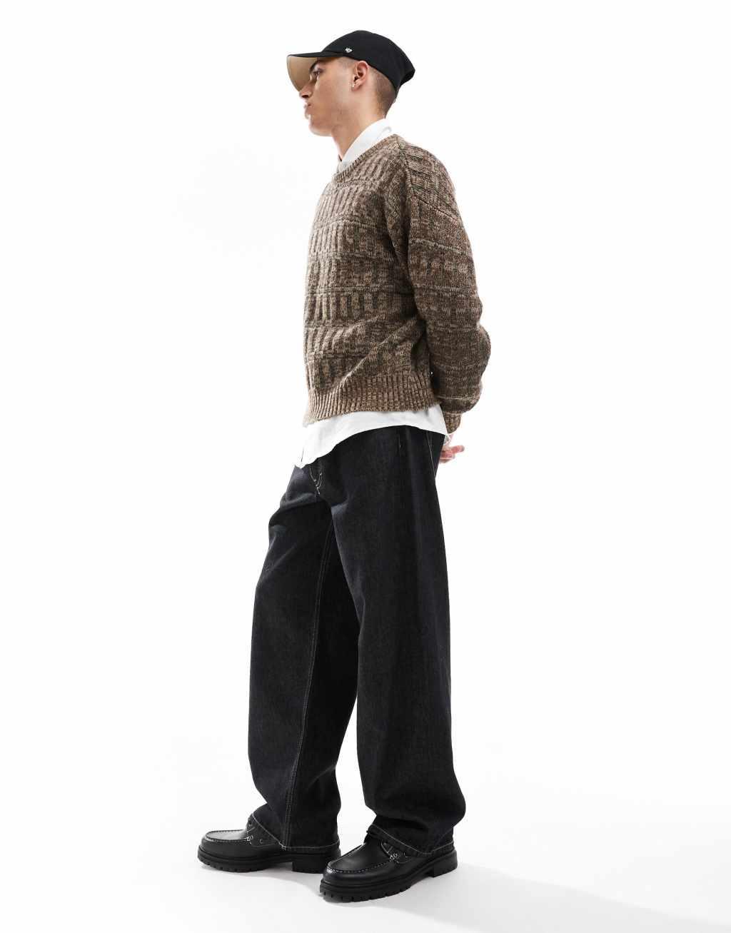Cotton On vintage style knitted sweater in taupe pattern Product Image