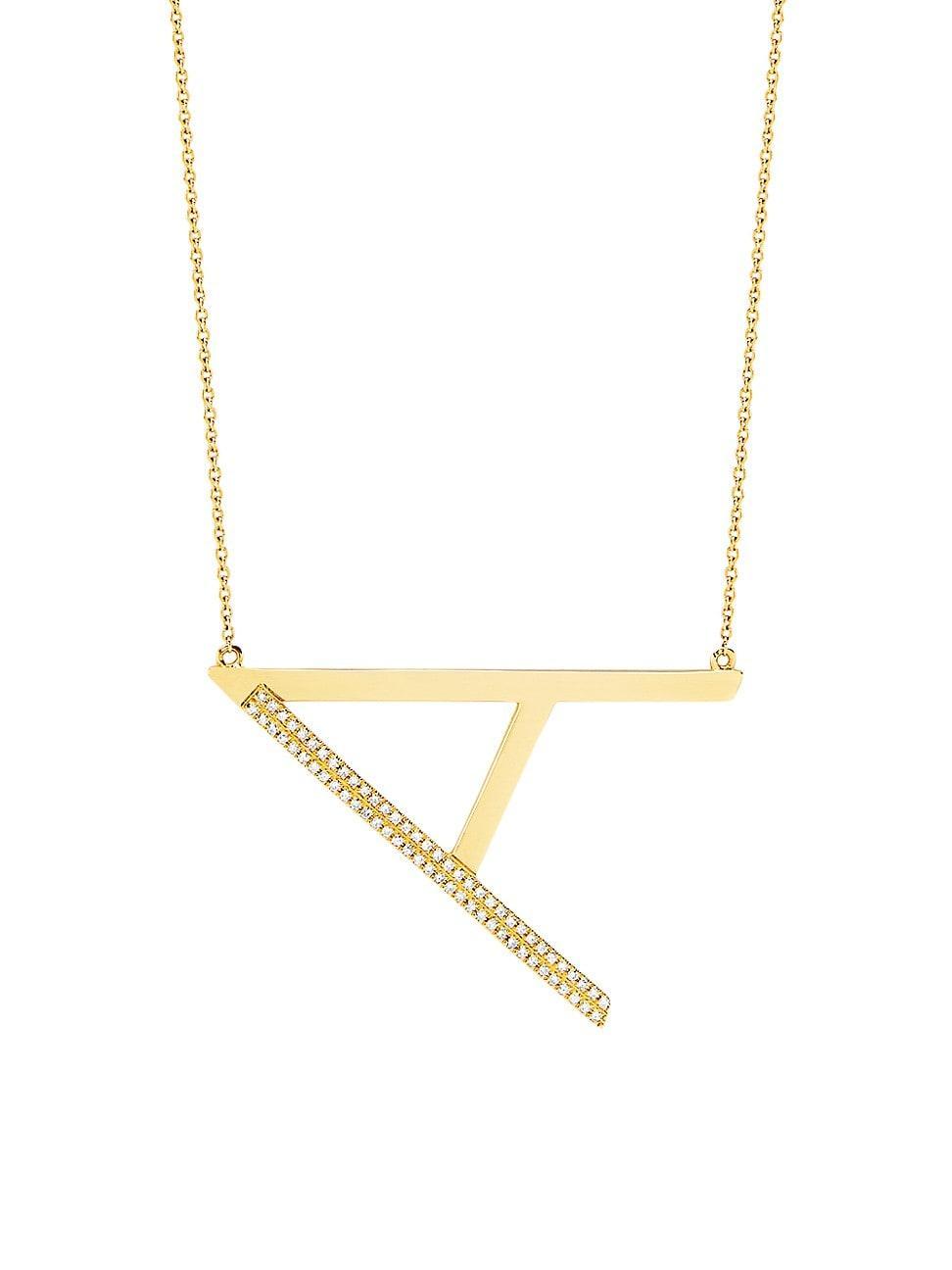 Womens 14K Yellow Gold & 0.14 TCW Diamond Initial Pendant Necklace Product Image