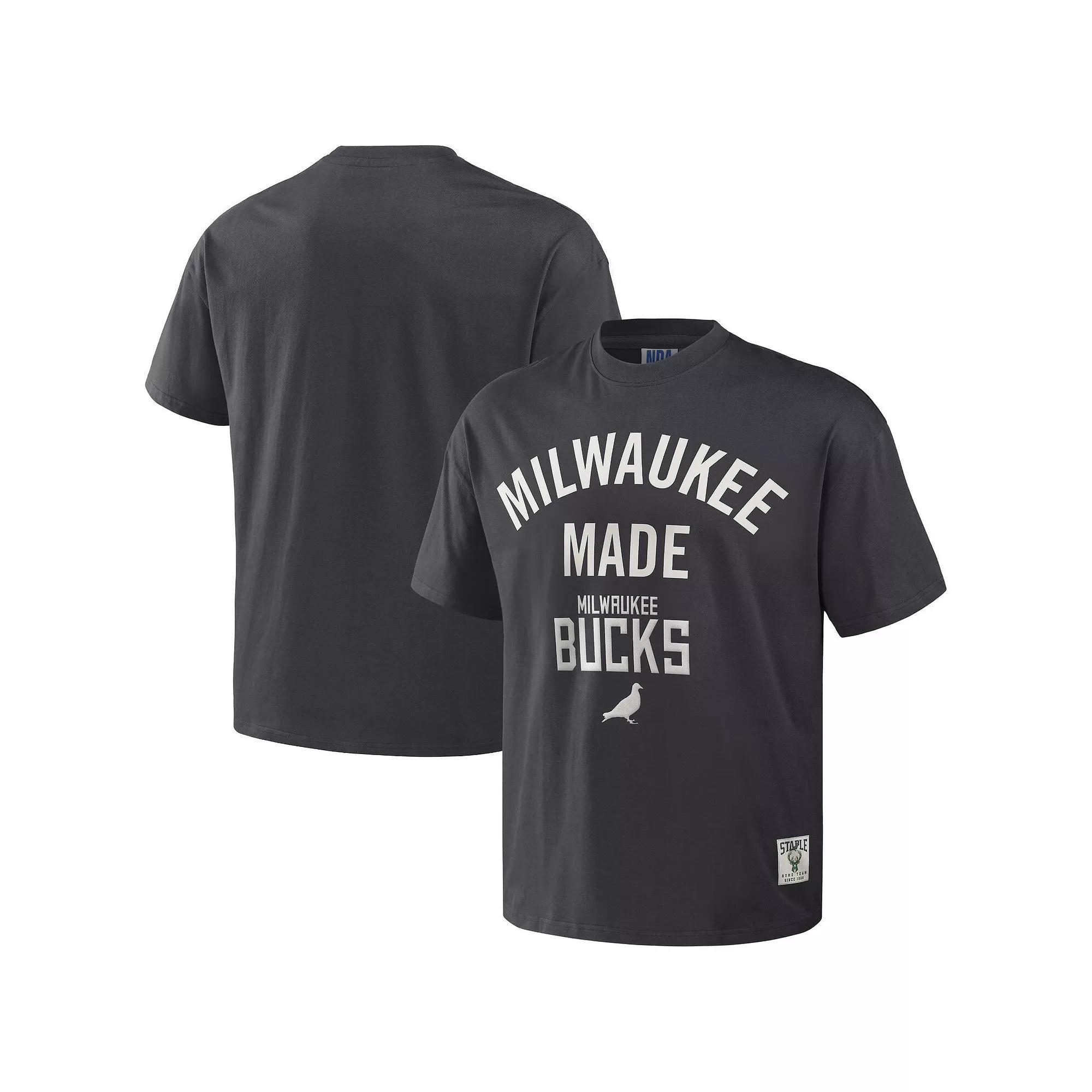 Men's NBA x Staple Anthracite Milwaukee Bucks Heavyweight Oversized T-Shirt, Size: Large, Grey Product Image