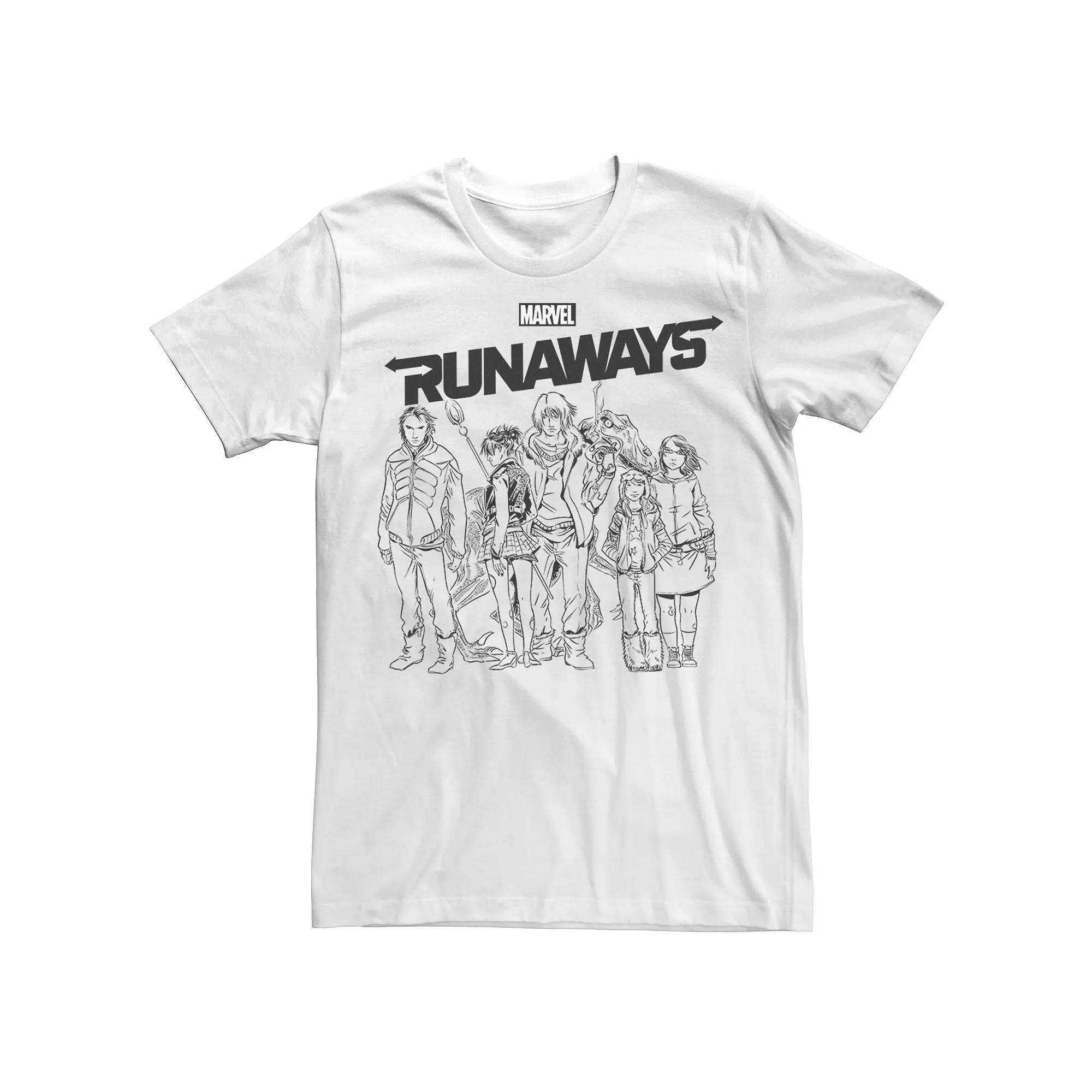 Men's Marvel Runaways Group Shot Outline Portrait Graphic Tee, Size: Small, White Product Image