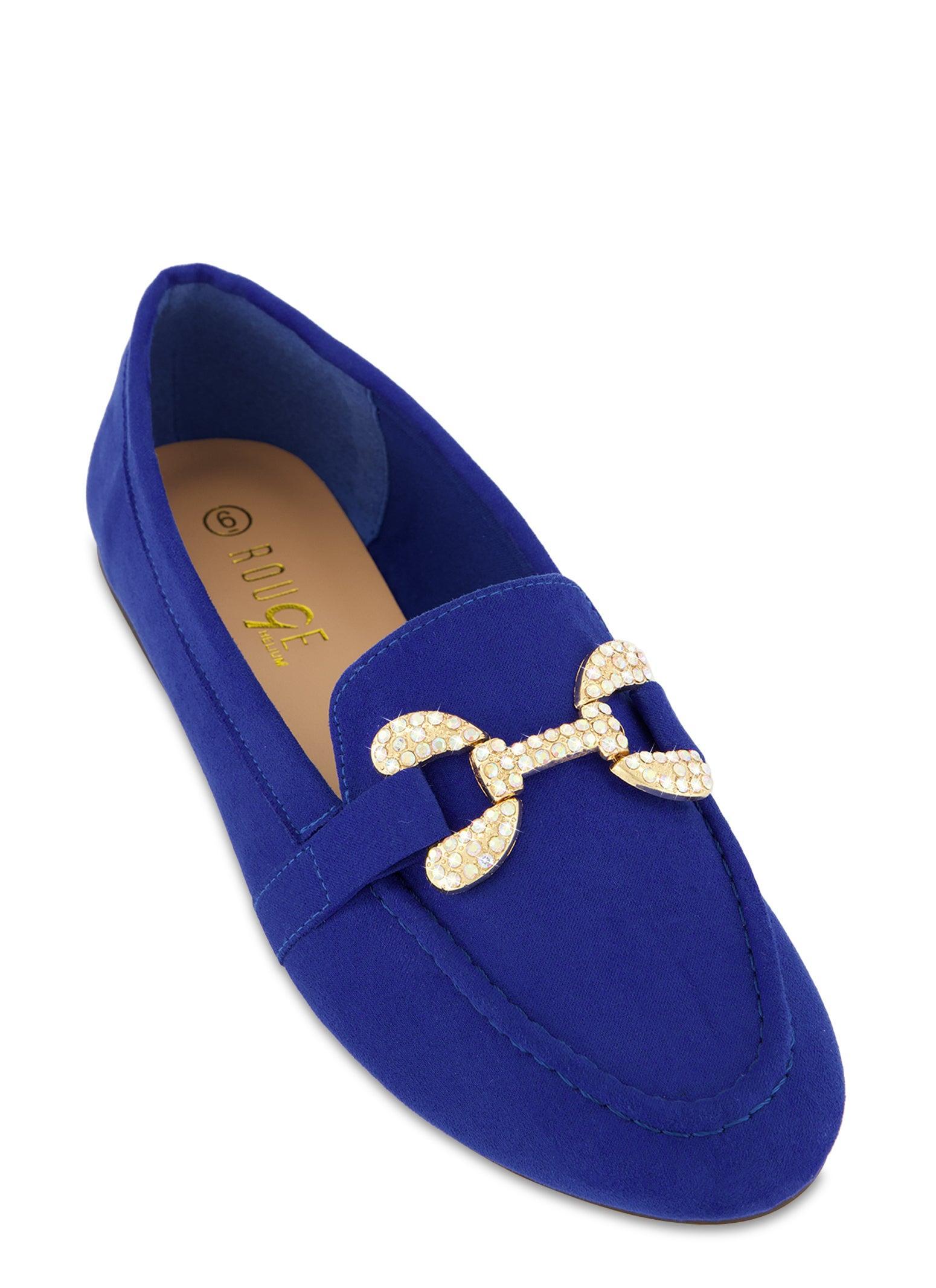 Womens Rhinestone Horsebit Buckle Flats Product Image