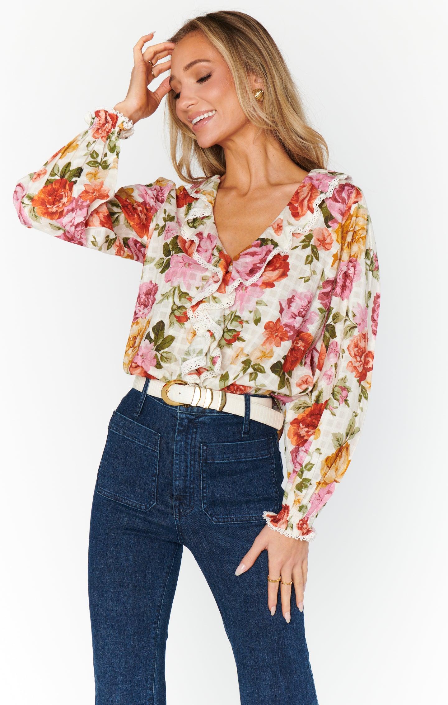 Lydia Ruffle Top ~ Ivory Hillside Floral Product Image