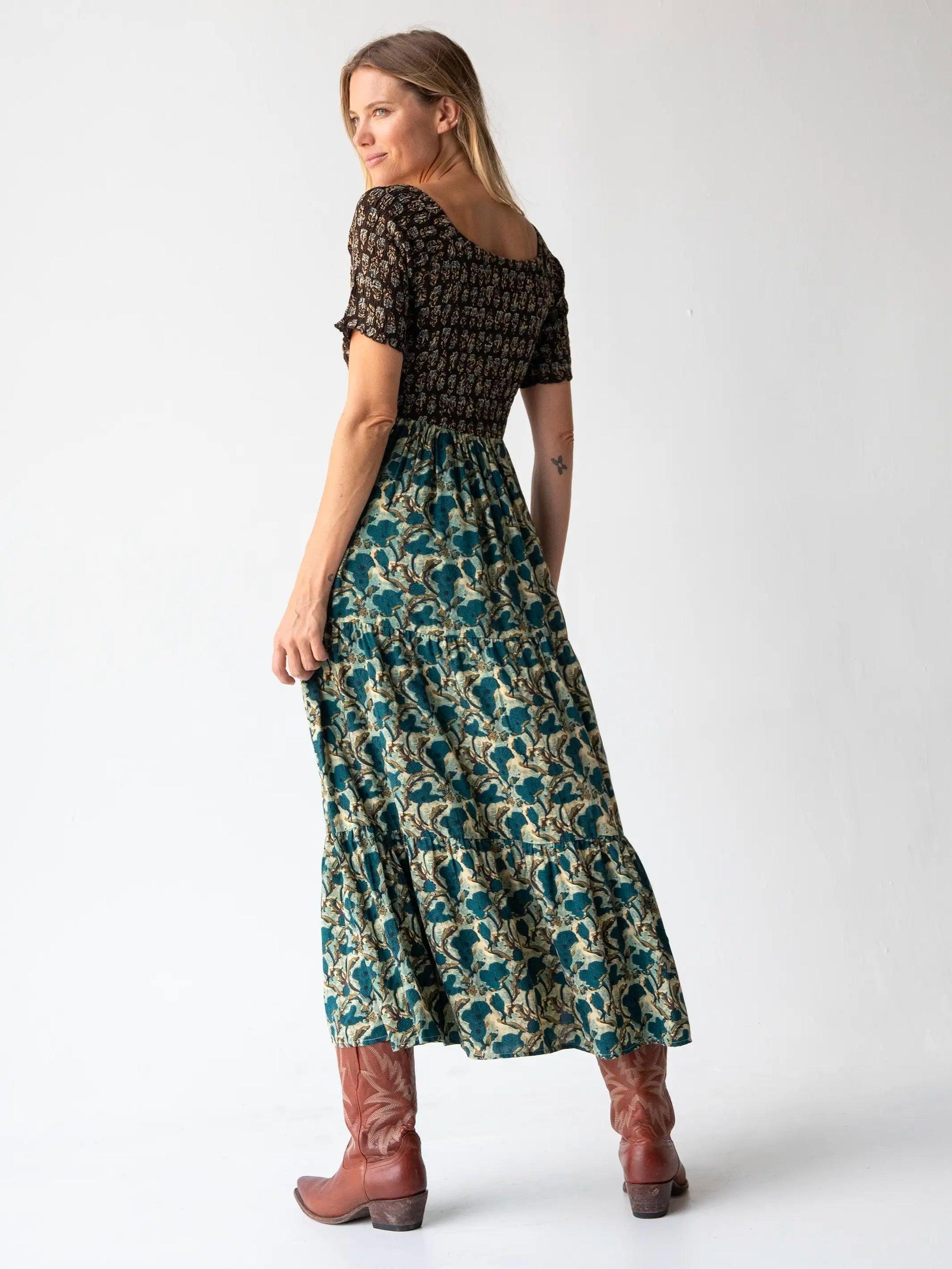 Daisy Tiered Maxi Dress - Teal Dark Brown Mixed Floral Product Image