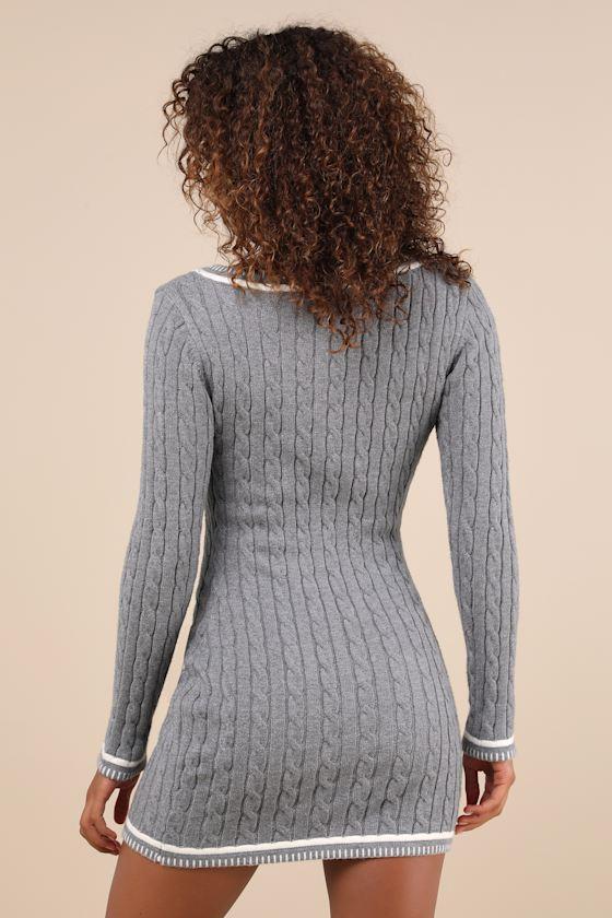 Autumn Concept Heather Grey Cable Knit Sweater Mini Dress Product Image