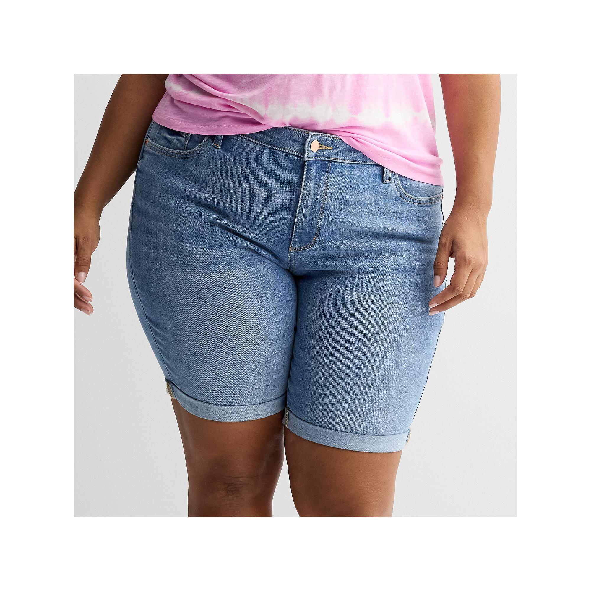 Plus Size Sonoma Goods For Life Roll Cuff Denim Bermuda Shorts, Womens Product Image