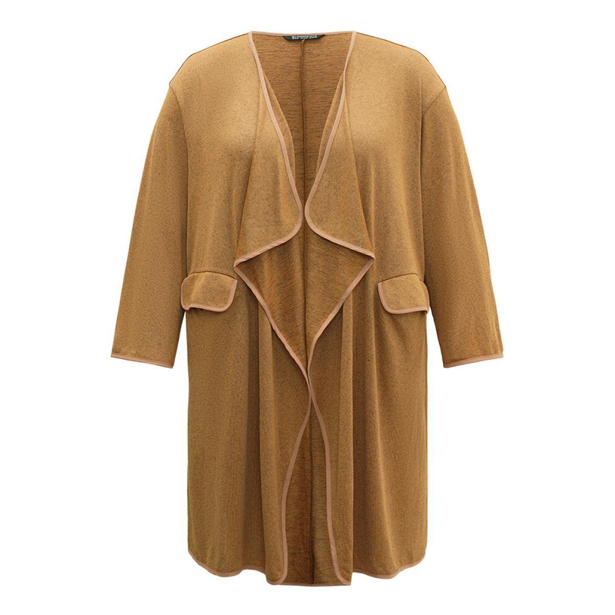 Plus Size Supersoft Essentials Asymmetrical Neck Plain Kimono Women Chocolate Casual Plain Pocket Dailywear Kimonos BloomChic 26/4X Product Image