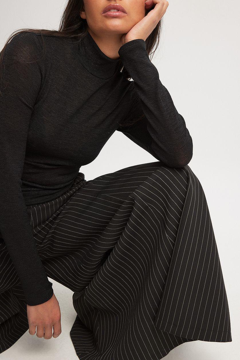Pinstriped Wide Mid Waist Trousers Product Image