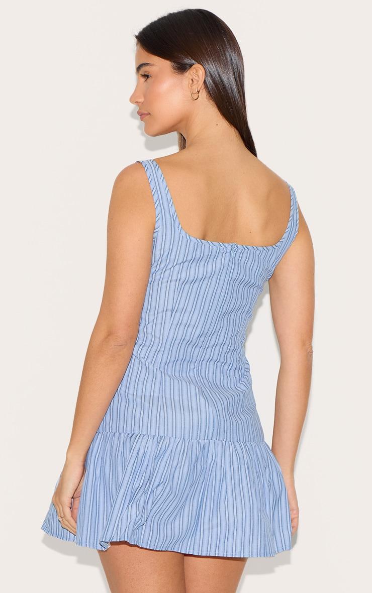 Blue Striped Sleeveless Scoop Neck Shift Dress Product Image