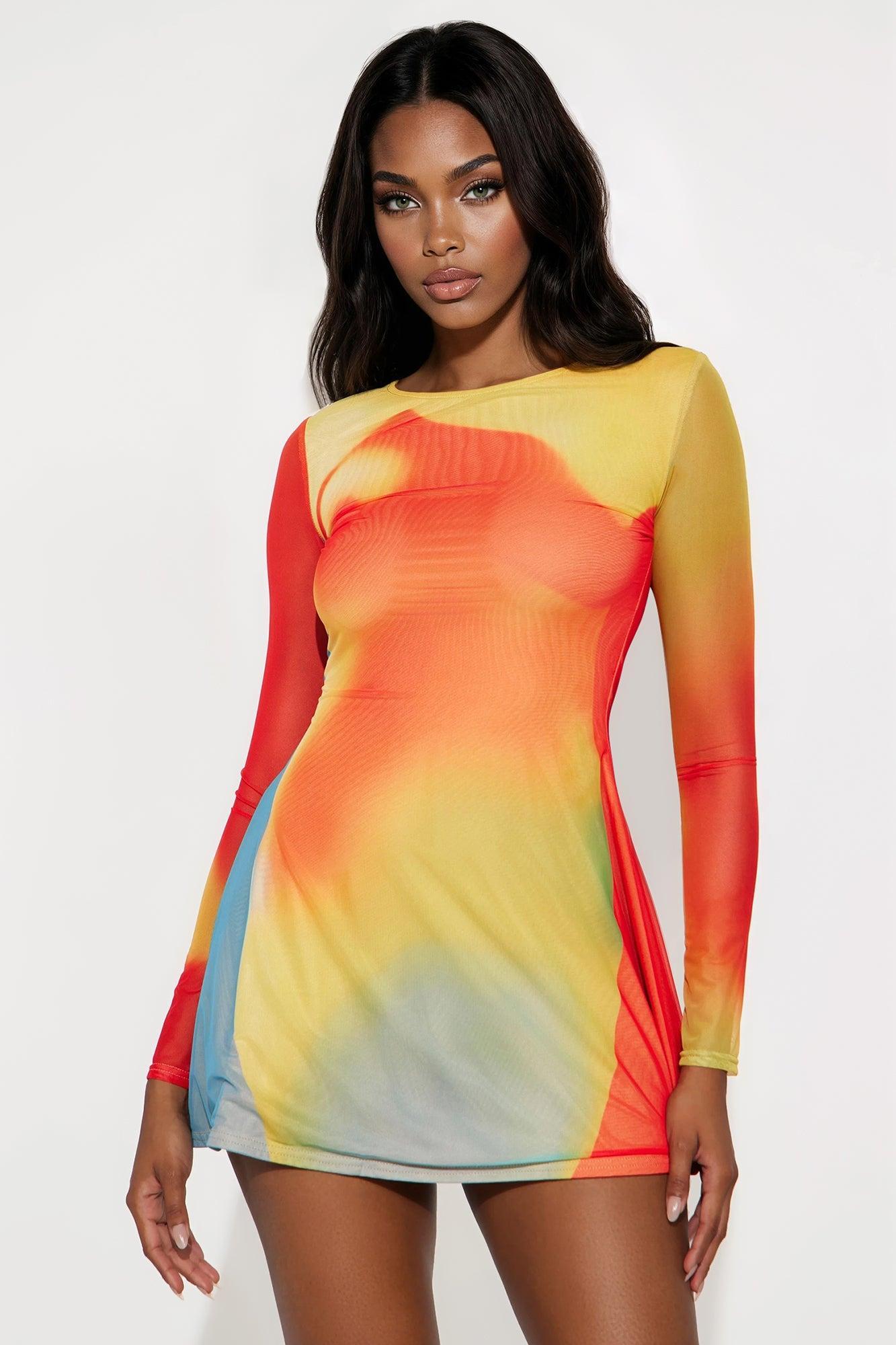 Heated Abstract Mini Dress - Red/combo Female Product Image