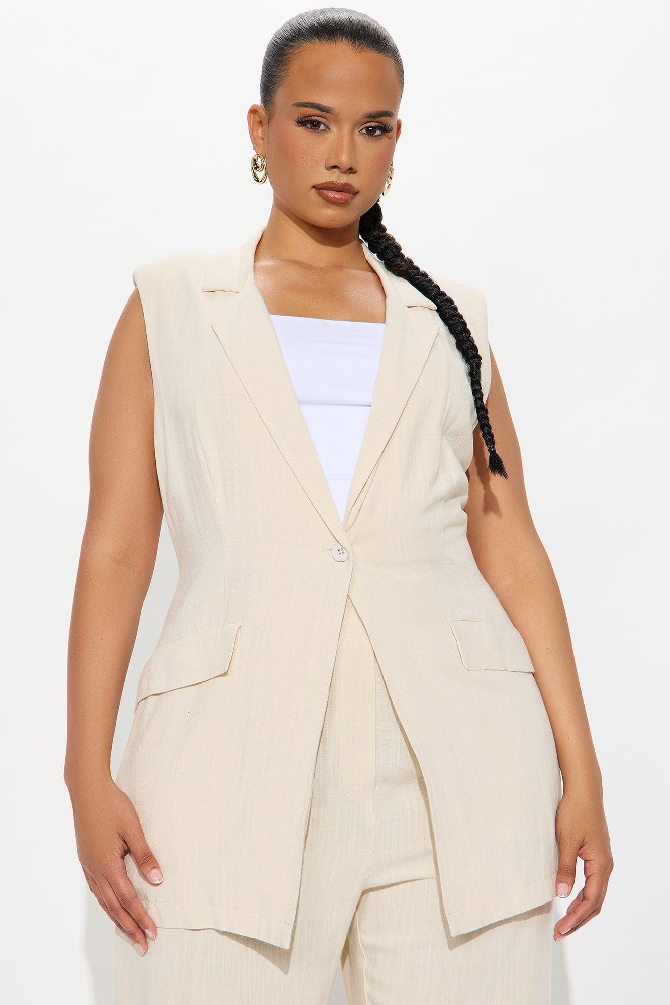 Essential Linen Vest Pant Set - Beige Product Image