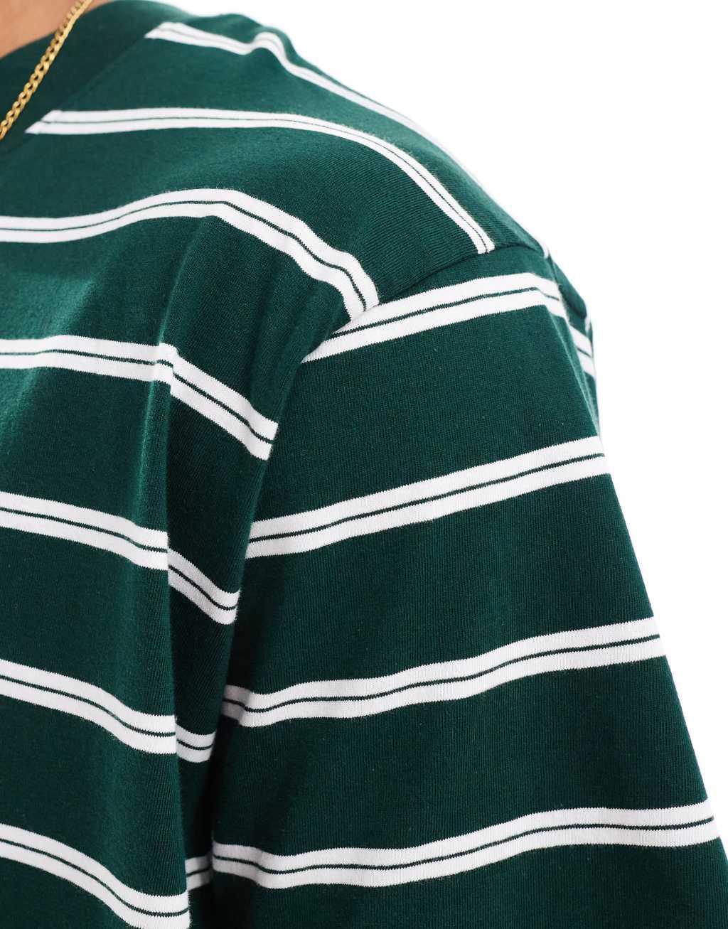 Brave Soul oversized high neck striped T-shirt in dark green & white Product Image