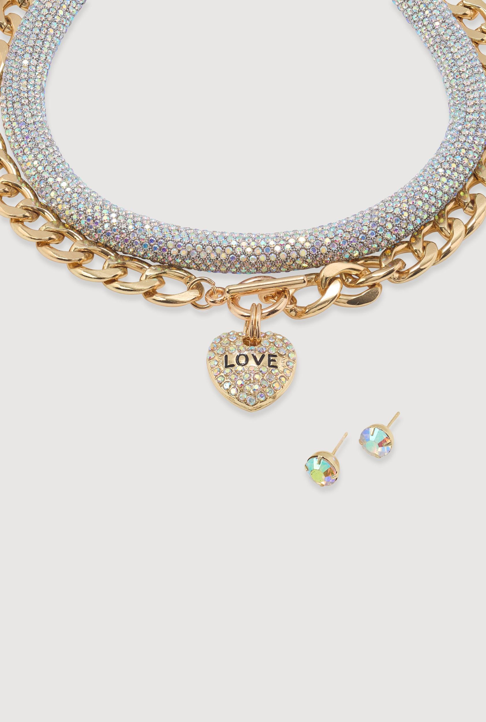 Metallic Love Necklace and Earrings Set Unisex Product Image
