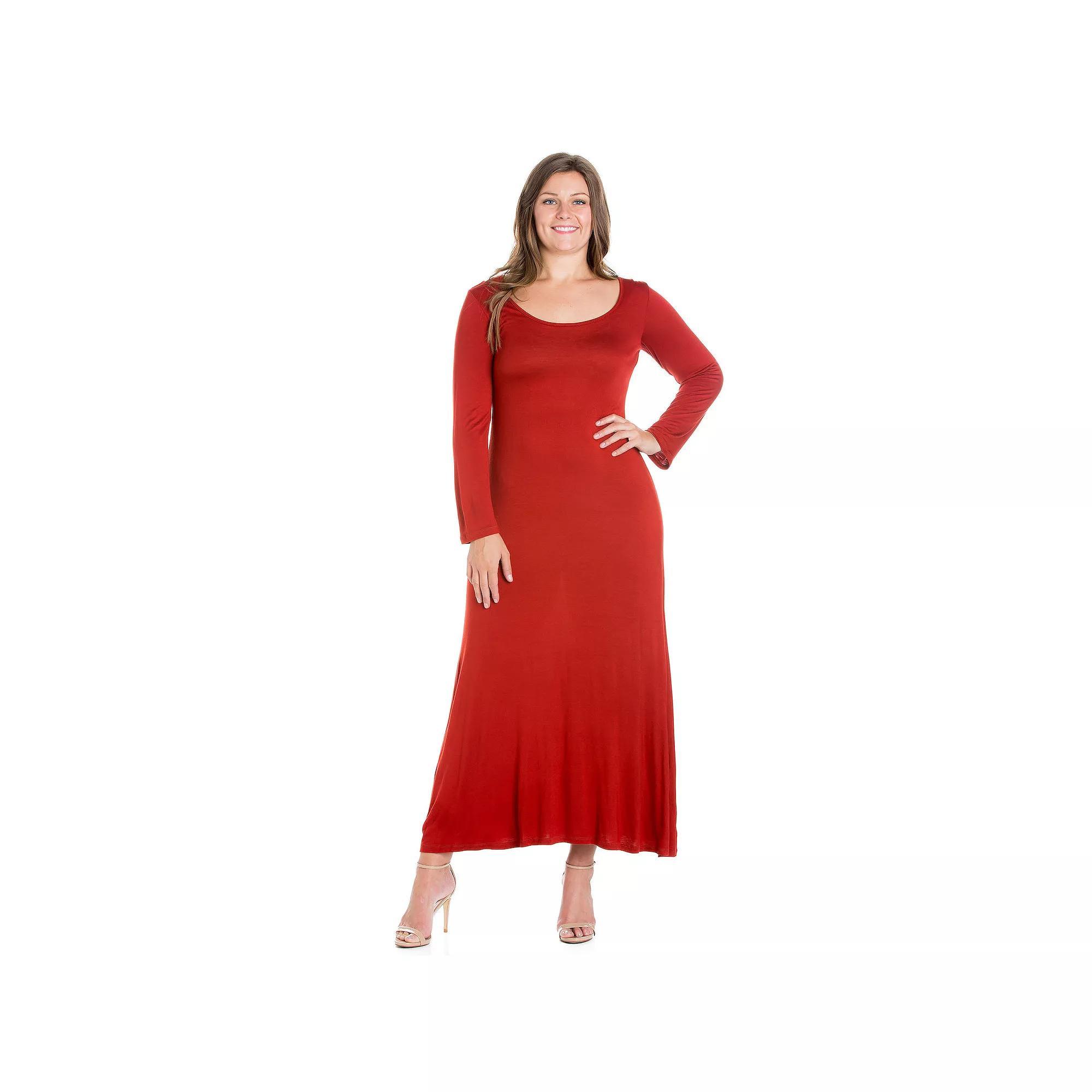 Plus Size 24seven Comfort Apparel Long Sleeve Maxi Dress, Women's, Size: 2XL, Orange Product Image
