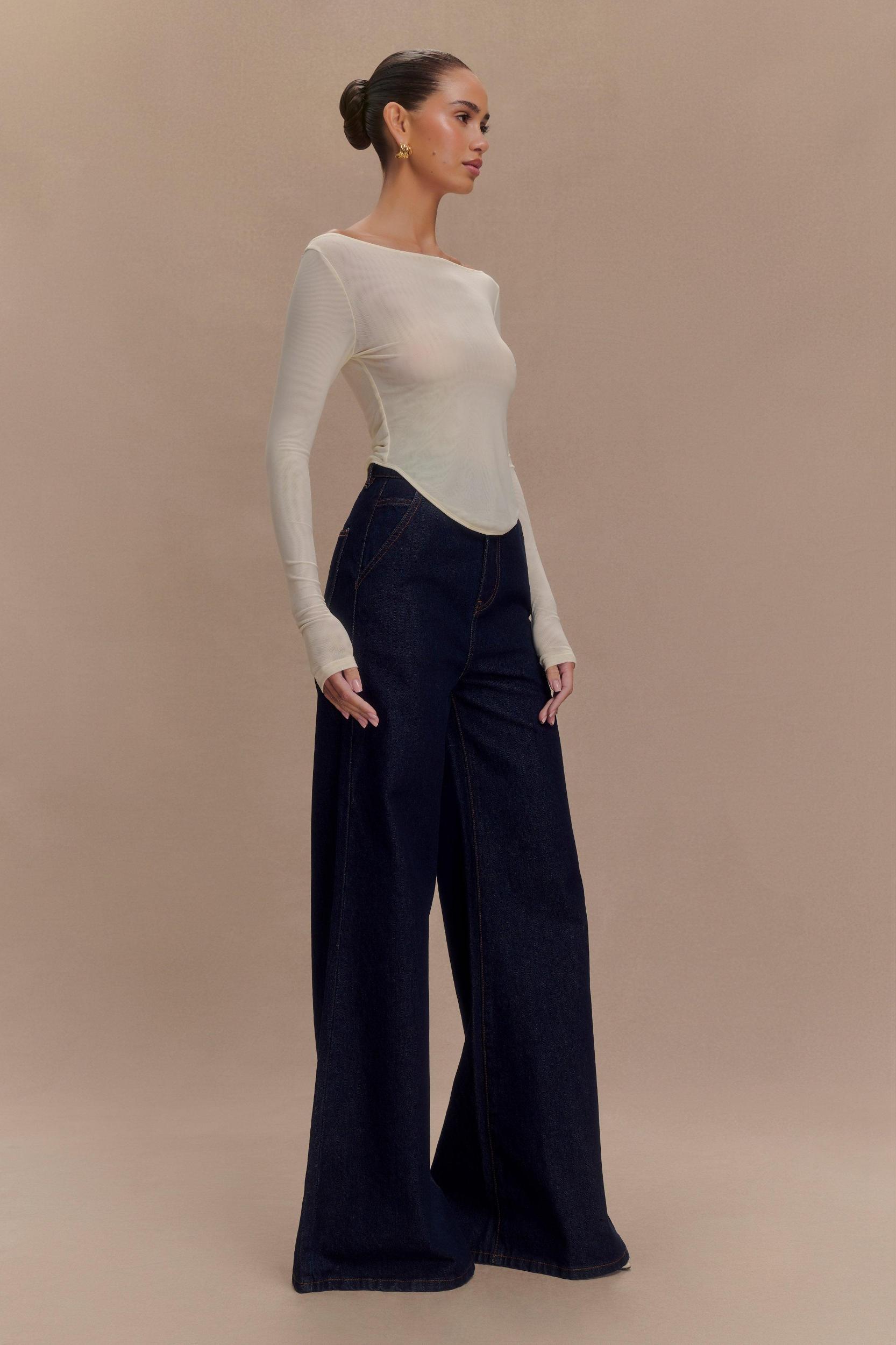 Colette Boat Neck Mesh Top - Ivory Product Image