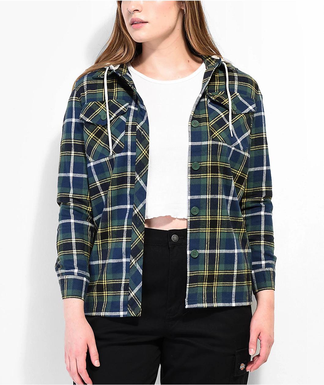 Empyre Holly Blue & Green Hooded Flannel Shirt Product Image