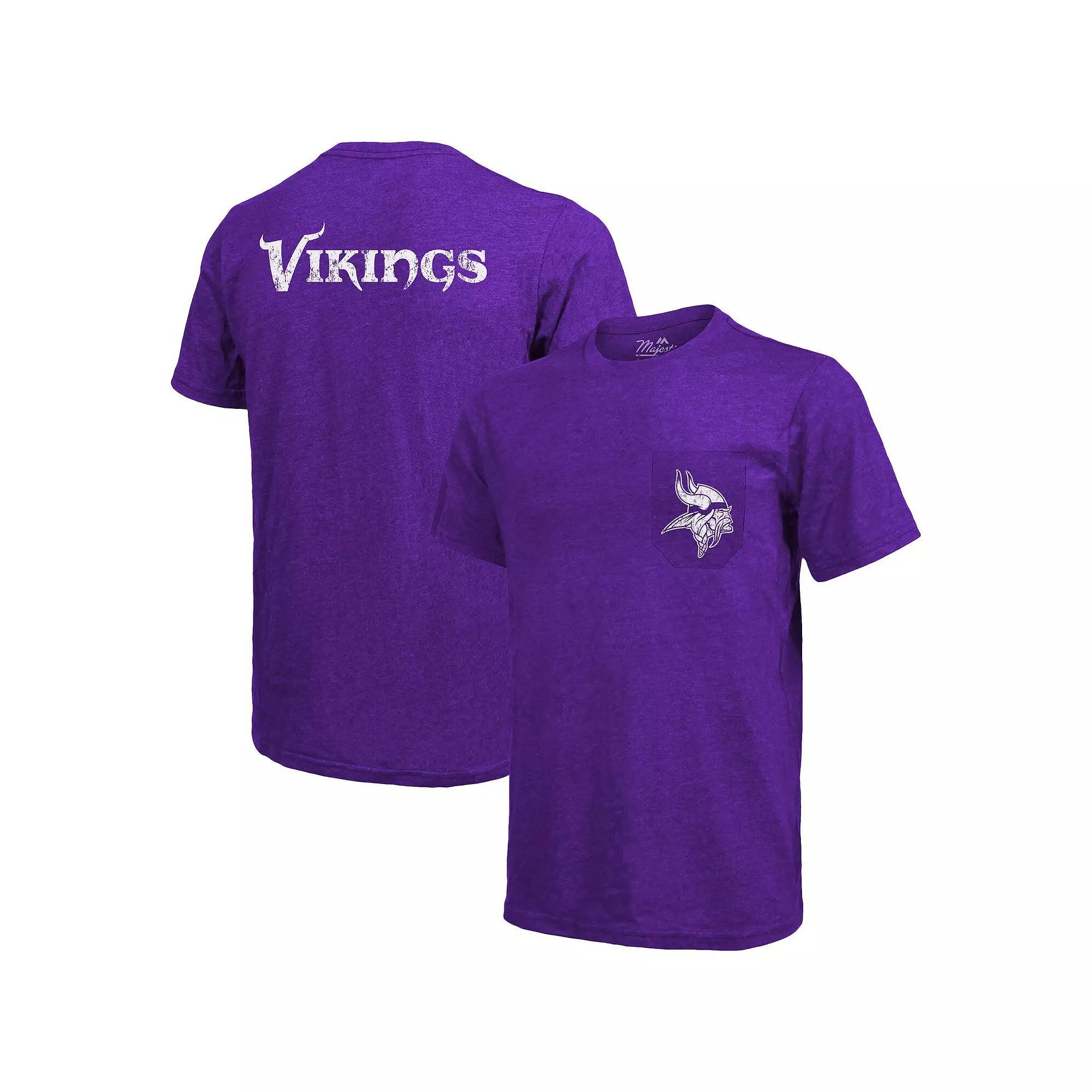 Minnesota Vikings Majestic Threads Tri-Blend Pocket T-Shirt - Heathered Purple, Men's, Size: Small Product Image