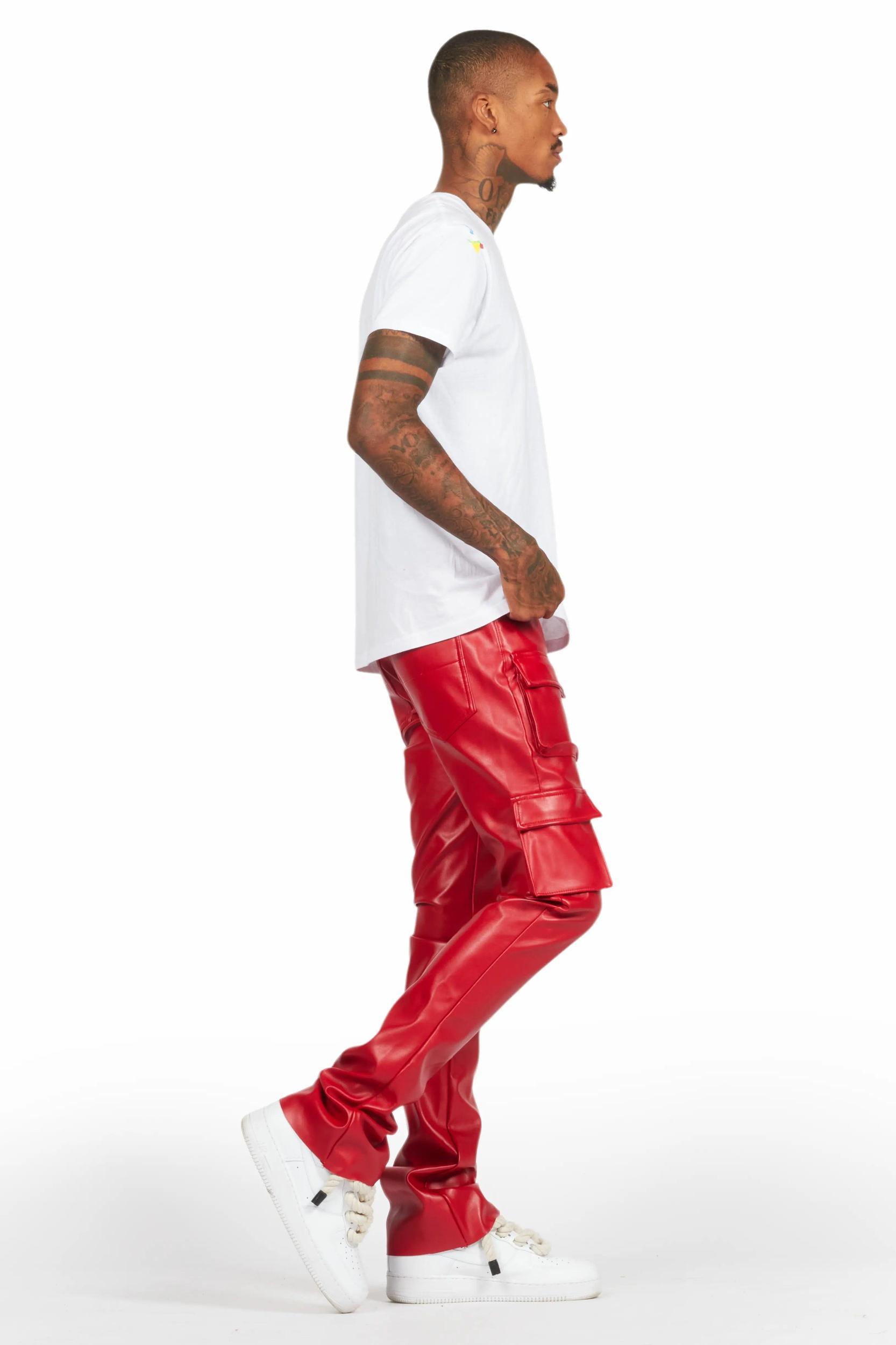 Khaza Red PU Leather Jean Male Product Image