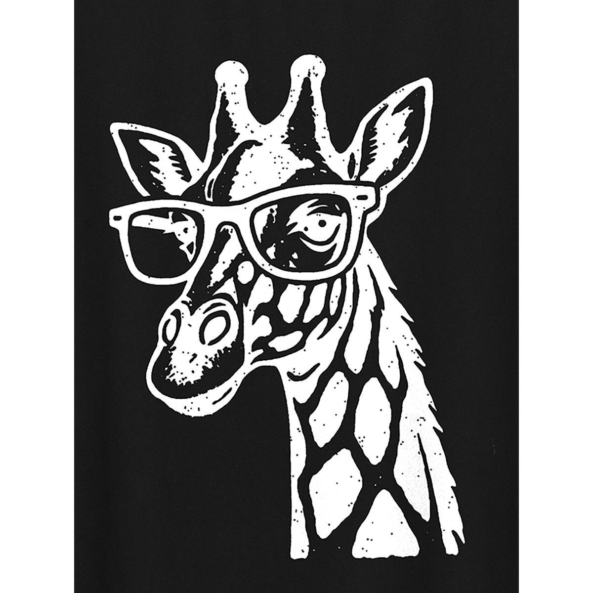 Plus Size Giraffe Print Round Neck T-Shirt Black Women Non Animals Round Neck Everyday-Casual T-shirts BloomChic 12/L Product Image