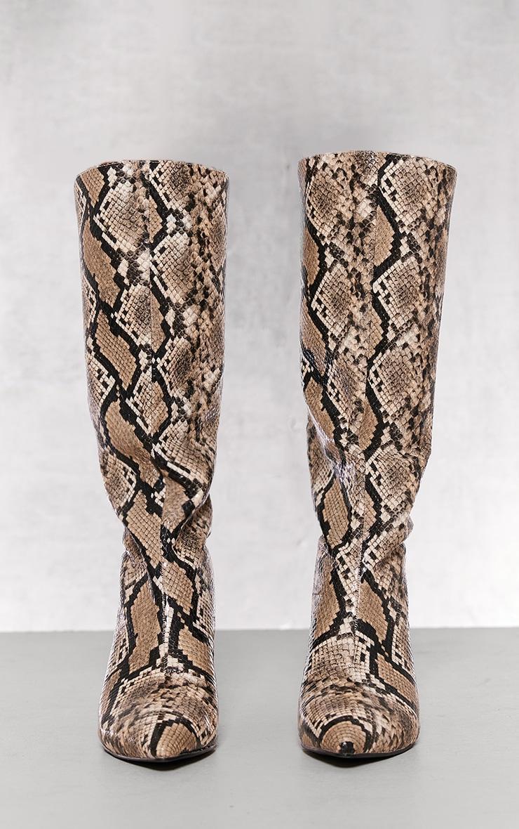 Snake Print Croc Pu Point Toe Low Heeled Knee Boots Product Image