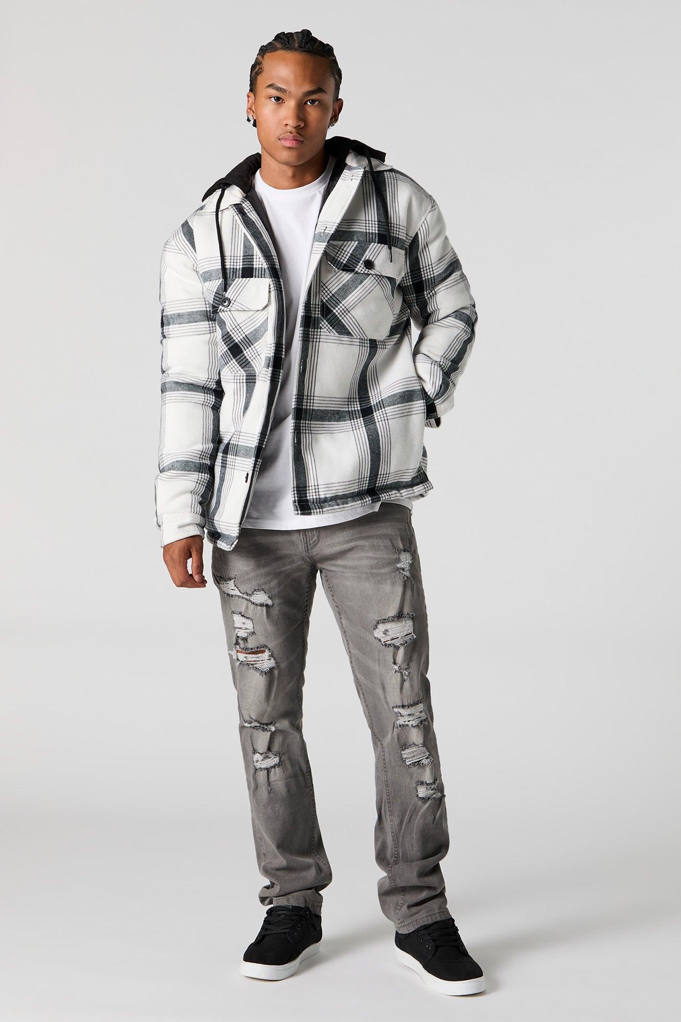 Plaid Hooded Shacket Male Product Image