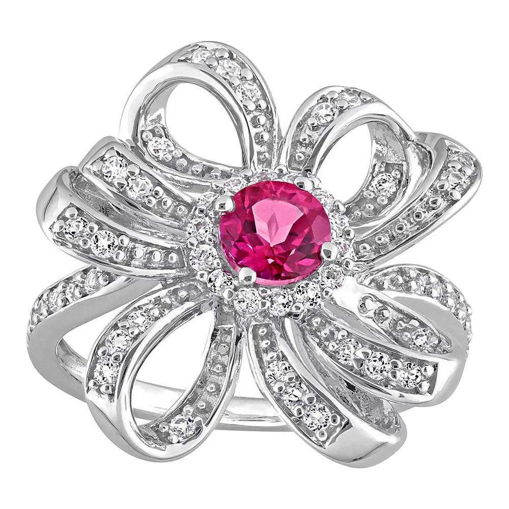 Stella Grace Sterling Silver Pink Topaz & White Topaz Flower Cocktail Ring, Women's, Size: 8 Product Image