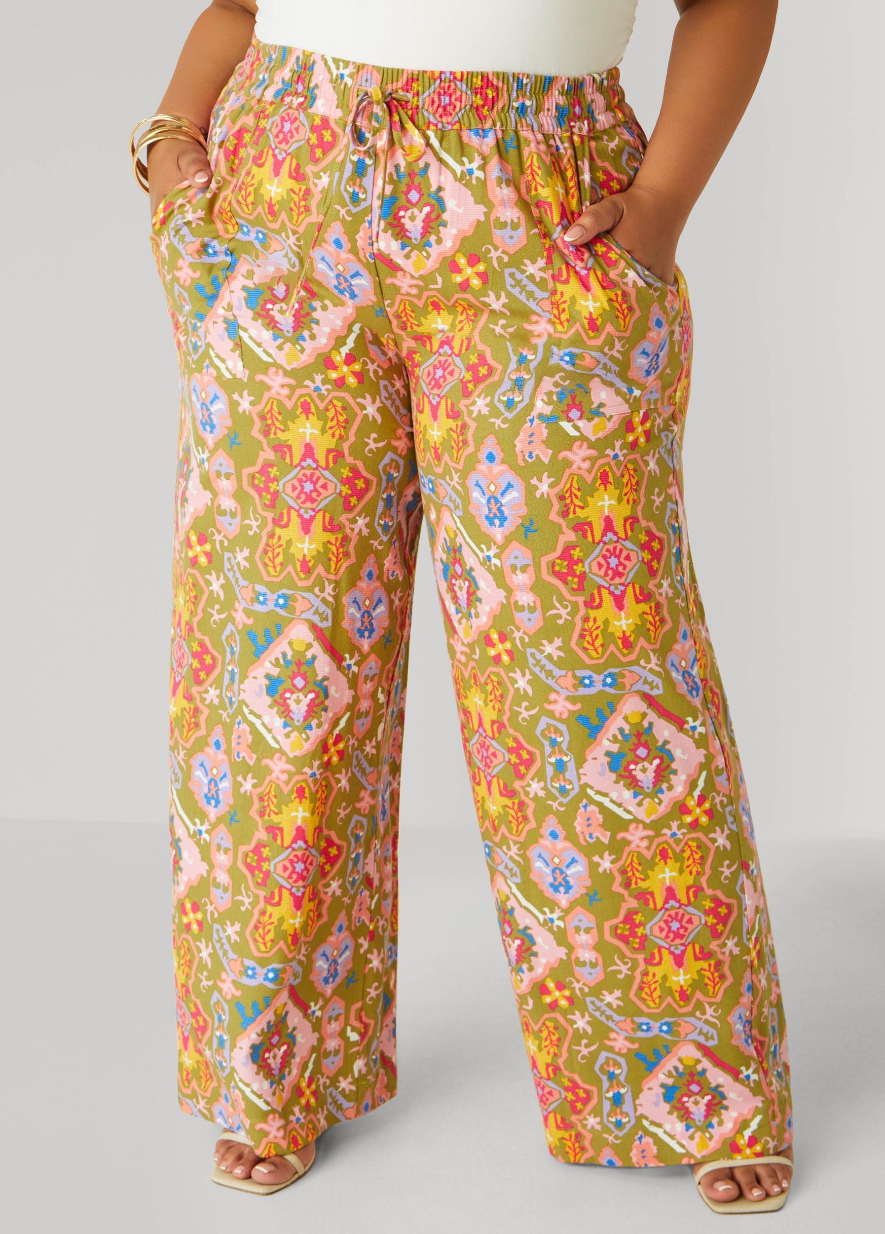 Abstract Print Wide Leg Pants Product Image