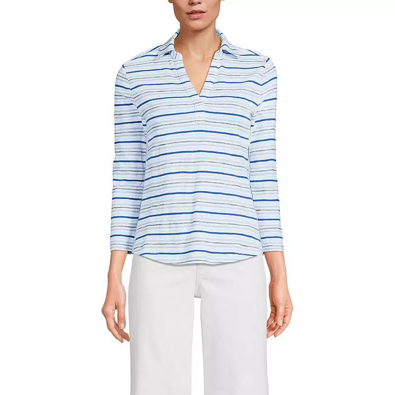 Women's Lands' End Slub Polo Top, Size: Medium, Ivory Product Image
