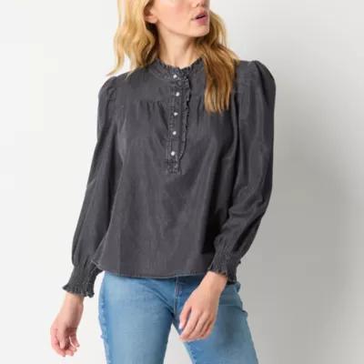 a.n.a Smocked Womens Long Sleeve Blouse Product Image