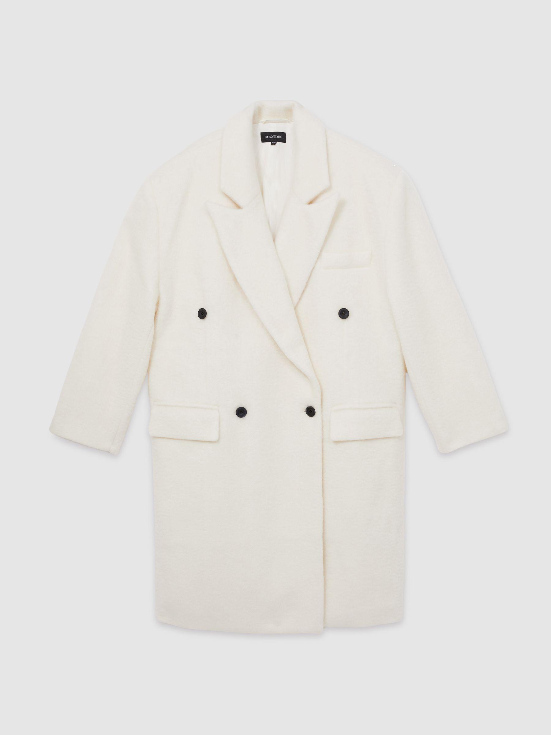 Meotine Double-Breasted Coat With Mohair in Cream Product Image