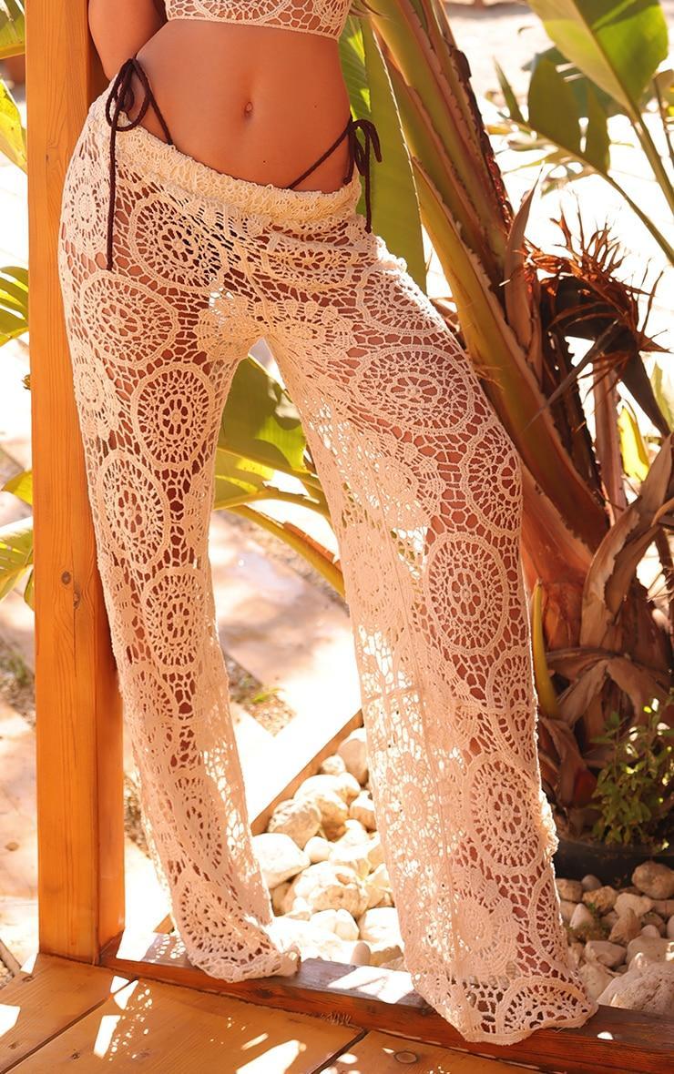 Cream Crochet Wide Leg Beach Pants Product Image