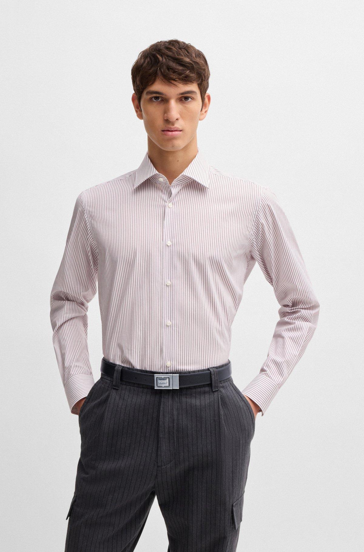 Reversible belt in plain and structured leather Product Image