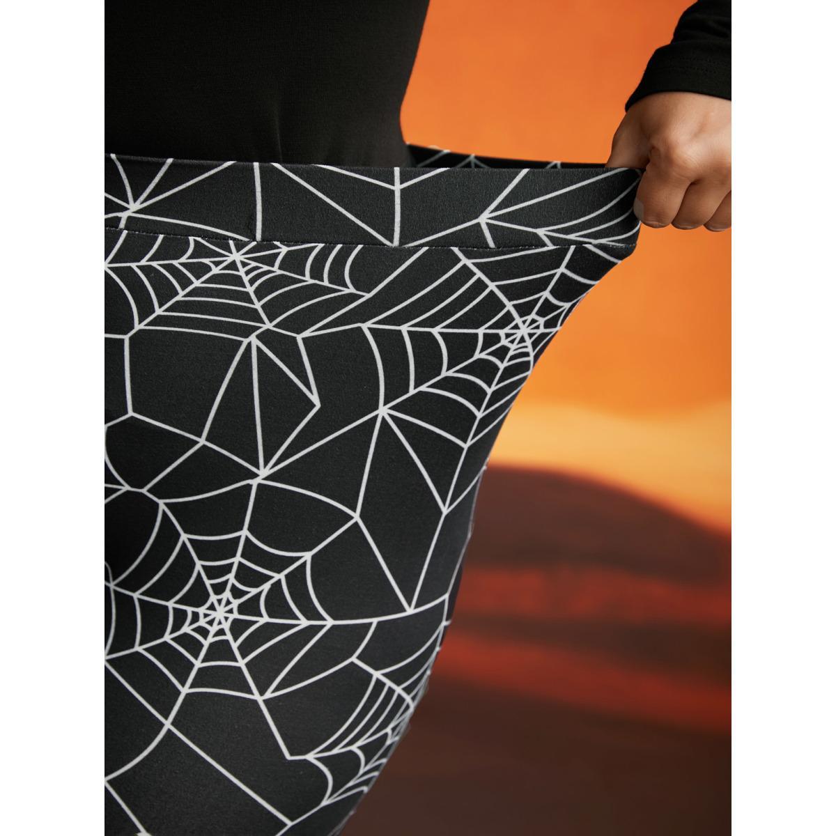 Plus Size Spider Web Printed Slim-Fit Pants Women Black Elegant High stretch Skinny Mid Rise Everyday Leggings BloomChic 22-24/3X Product Image