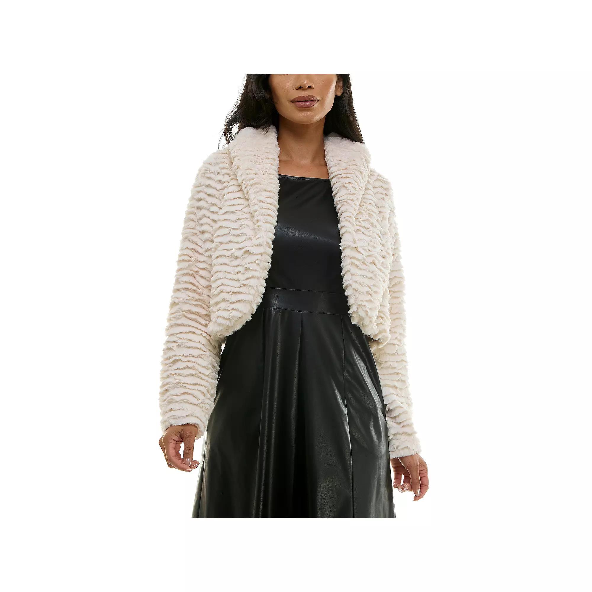 Women's Nina Leonard Curved Faux Fur Bolero, Size: Medium, Light Ivory Product Image